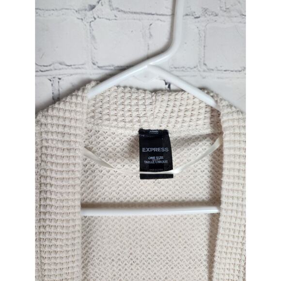 Express Cream White Cozy Knit Open Front Cardigan One Size Over Shoulder - Picture 2 of 3